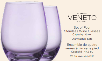 Godinger – Copo de vinho por atacado – Conjunto de Quatro Copos de Vinho sem Pé Veneto - Várias cores disponíveis10