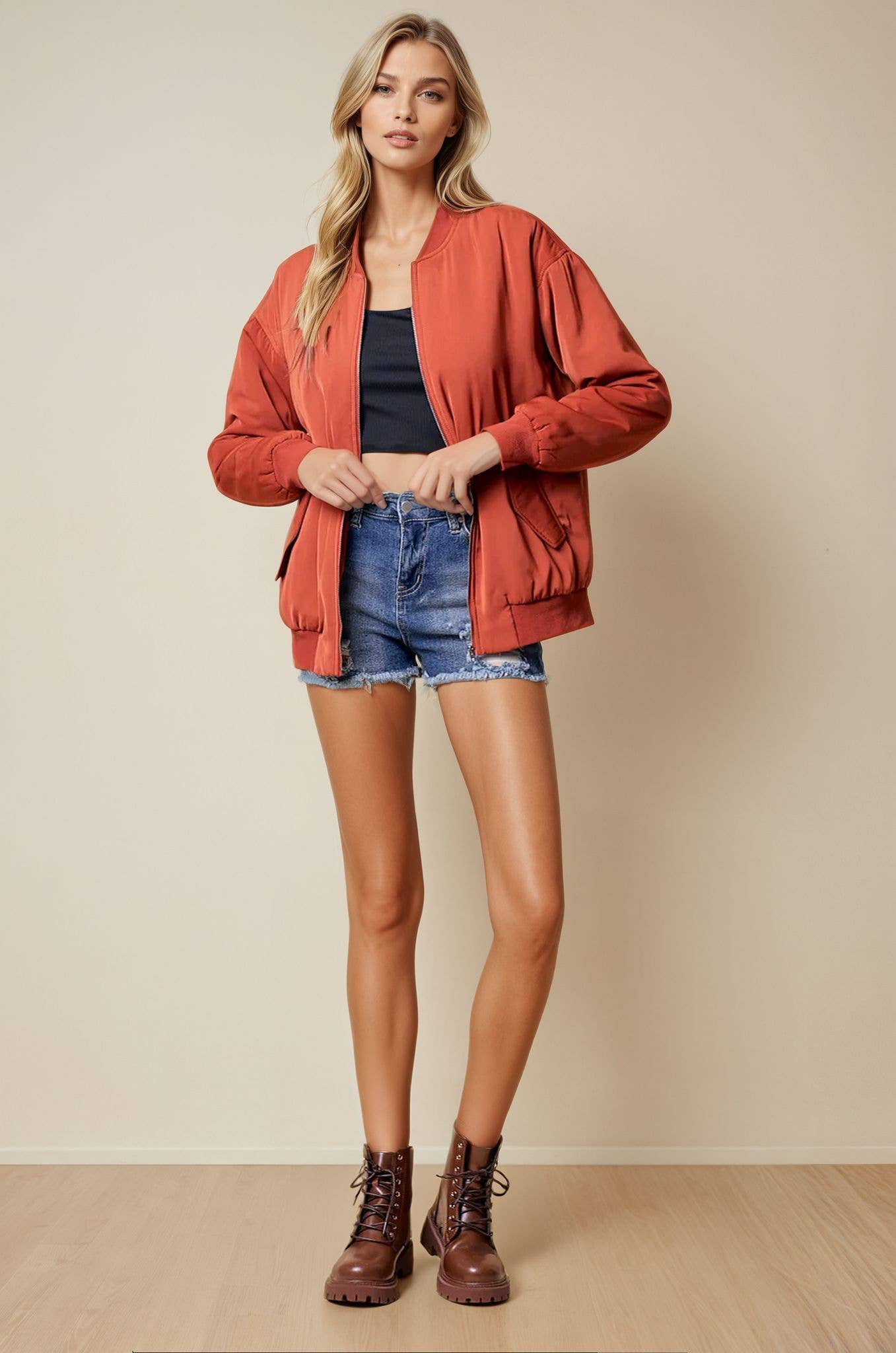 Doe and Rae - Wholesale Bomber Jacket - Women's - Drop Shoulder Bomber Jacket - 10260J-111