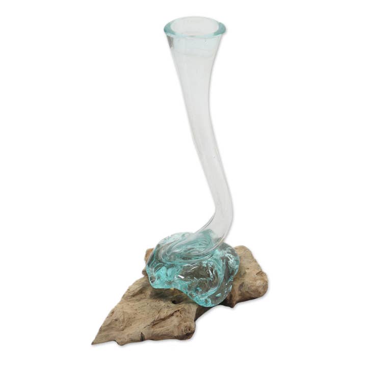 Novica Handmade Fluted Wood And Glass Sculpture for wholesale by NOVICA