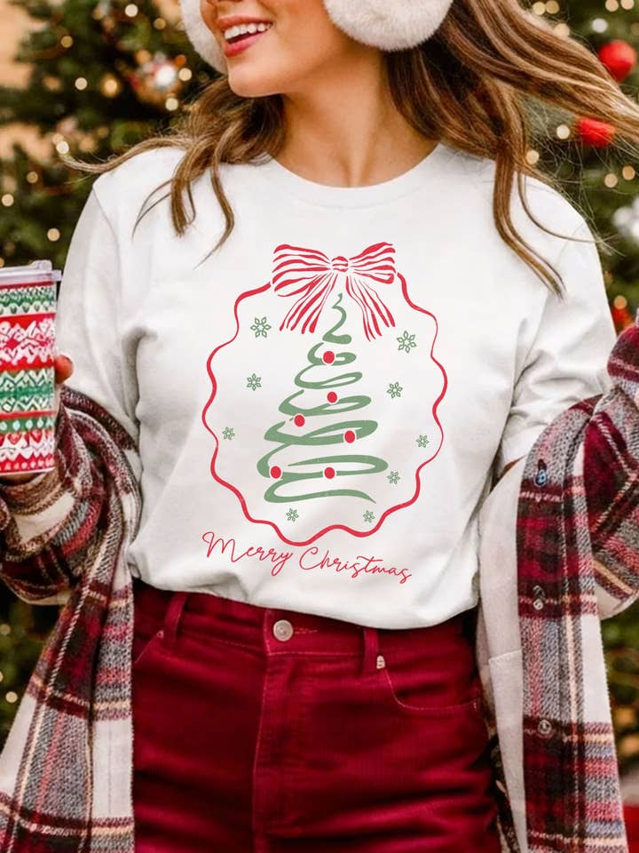Rustee Clothing - Wholesale Screen Printed T-Shirt - Unisex - MERRY CHRISTMAS TREE GRAPHIC TSHIRTS0