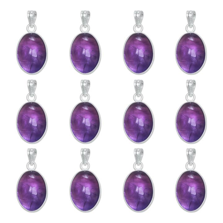Handmade Jewels - Wholesale Individual Charm/Pendant - Amethyst Minimalist Pendants - Handmade, Silver-Plated Brass, Wholesale3