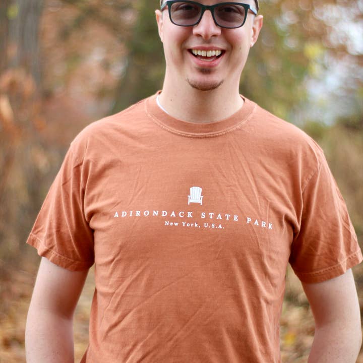 Just Wandering Co. - Wholesale Screen Printed T-Shirt - Unisex - Adirondack Park Map Short Sleeve Shirt | Plattsburgh, New Yo16