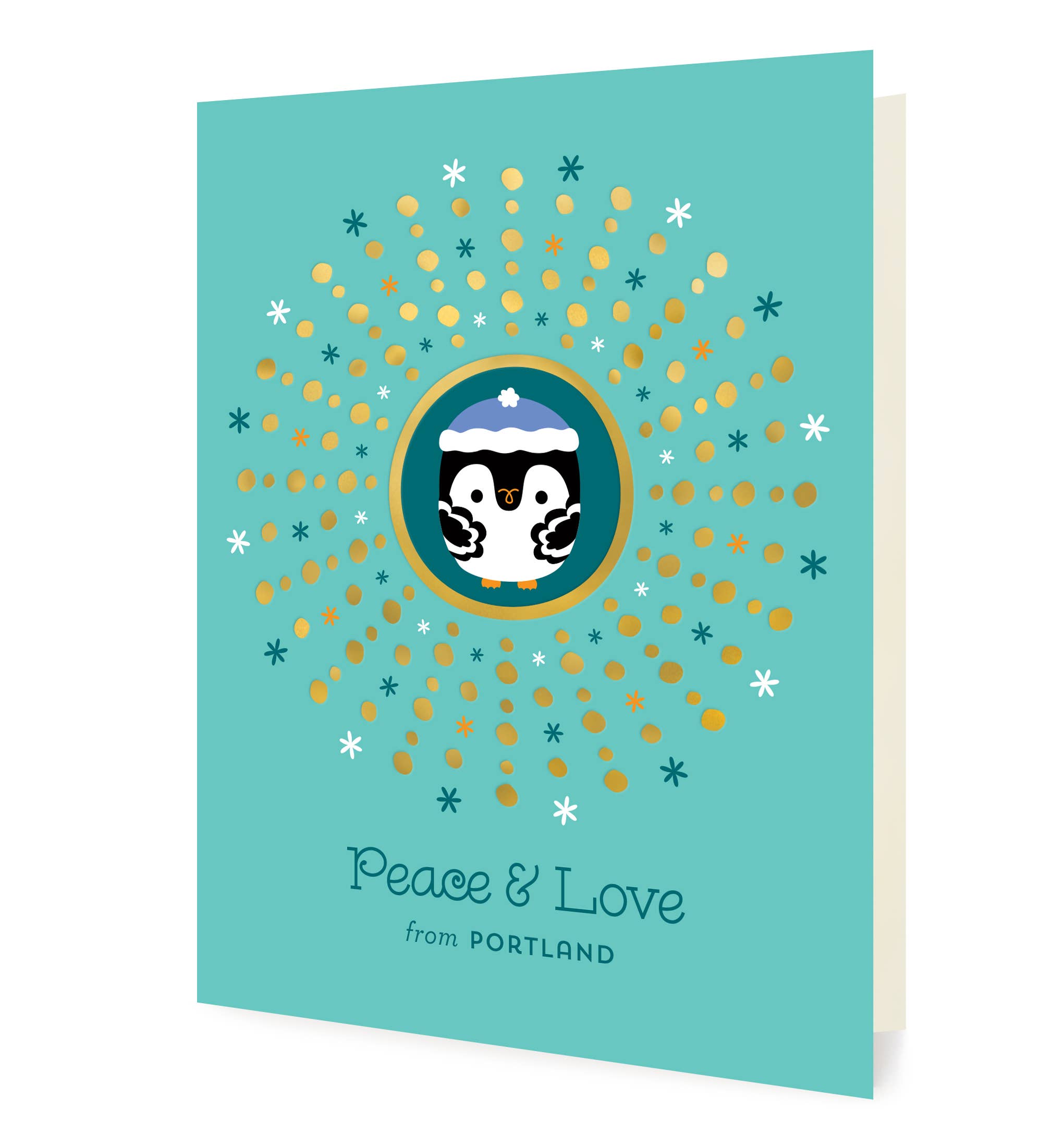 Night Owl Paper Goods - Wholesale Season's Greetings Card - Customizable Penguin Foil Stamped Holiday Cards - Box of 82
