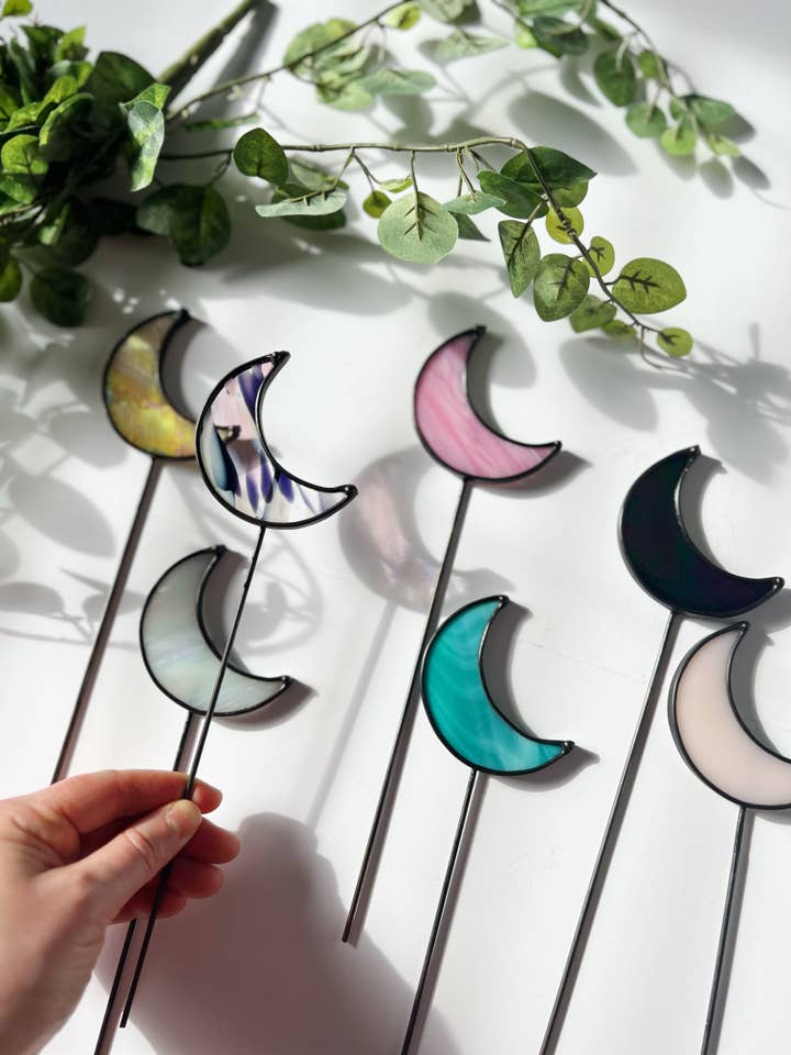 Half Moon Plant Stake Stained Glass | Plant Accessories for wholesale by Wild Bloom Glass