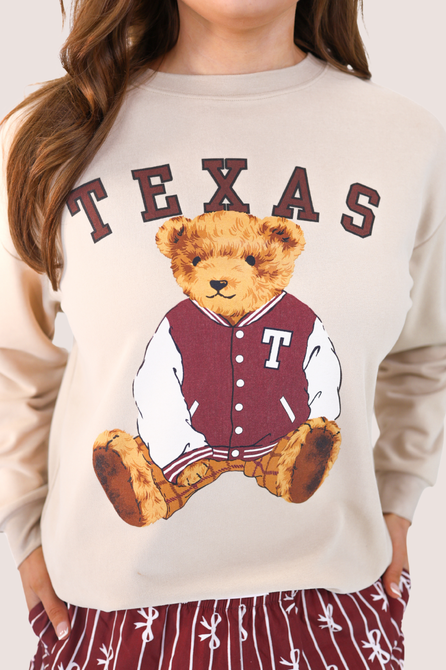Neutral Benny The Bear Texas Pullover- Maroon for wholesale on Faire5