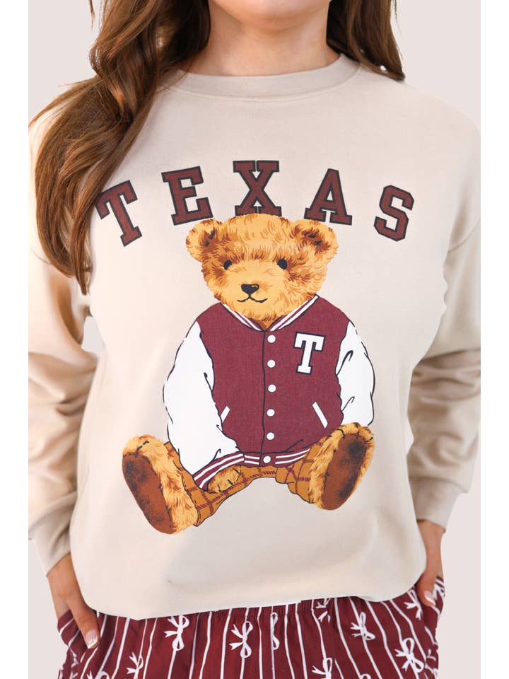 Neutral Benny The Bear Texas Pullover- Maroon for wholesale on Faire5