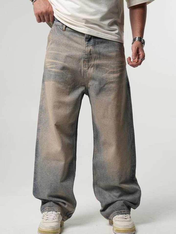 Baggy Stone Washed Basic Denim Jeans Blue for wholesale by PremiumDenim