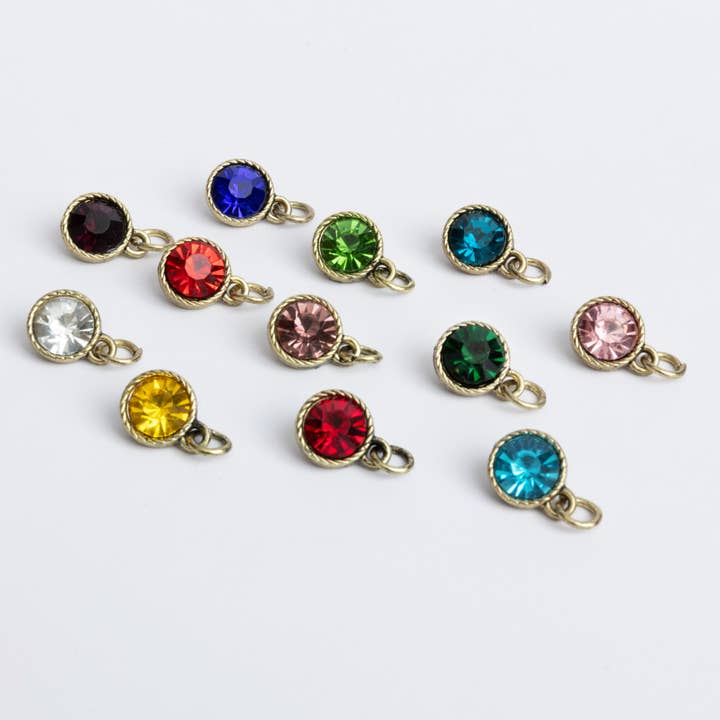 Jewelry Made by Me - Wholesale DIY craft kit - Antique Gold Birthstone Crystal Charms Set of 12