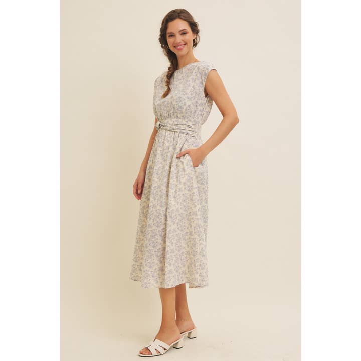 in february - Wholesale Dress - Women's - BOAT NECK PLEATED SLEEVELESS FLORAL MIDI DRESS14