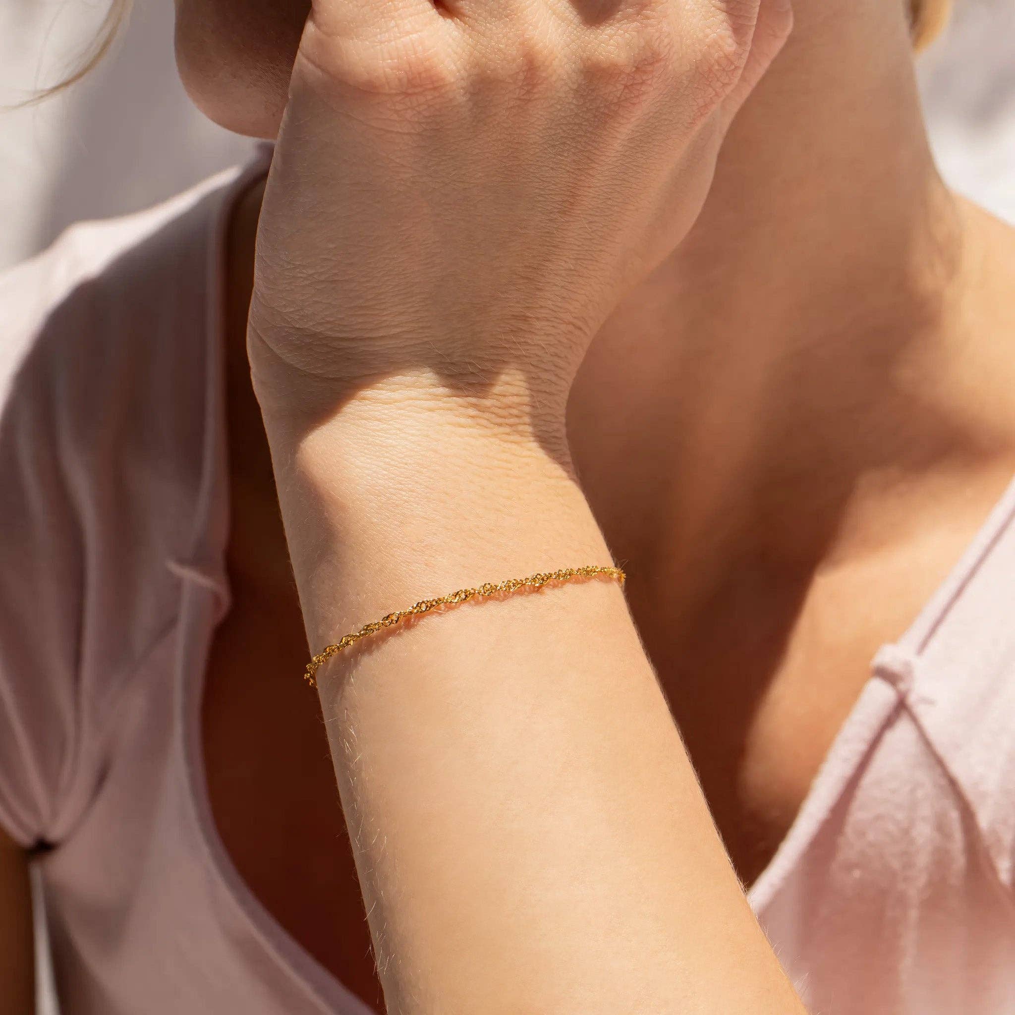 WJW - Wholesale Link & Chain Bracelet - 18K Gold PVD Stainless Steel Singapore Chain Bracelet5