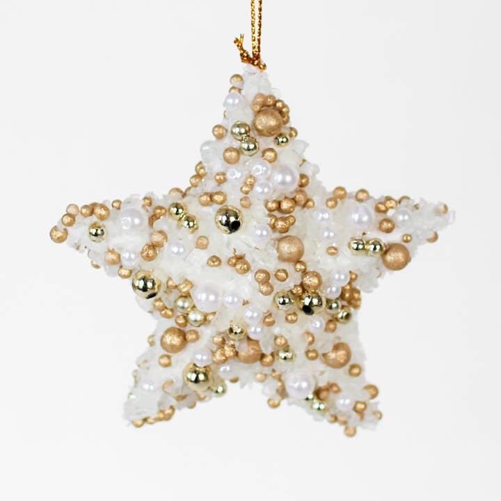 3" Beaded Star Ornament (White/Gold) for wholesale by Dekorasyon Gifts Decor