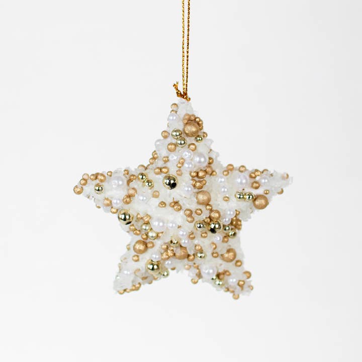 3" Beaded Star Ornament (White/Gold) for wholesale by Dekorasyon Gifts Decor