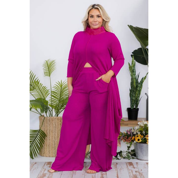 MAGENTA PLUS MAXI TOP AND WIDE LEG PANT SET for wholesale on Faire