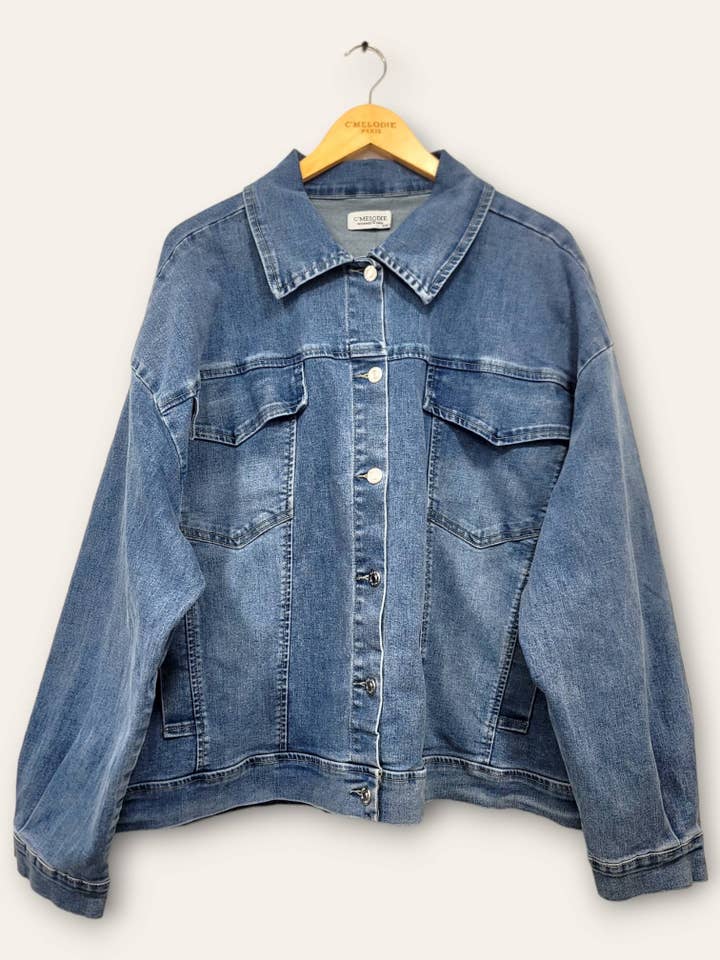 jeans Stora Storlekar - Överdimensionerad Jeansjacka med Fickor för wholesale på Faire4