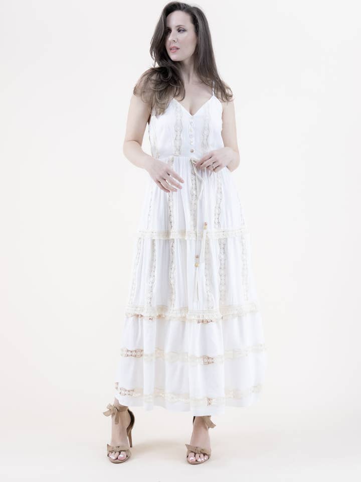 Lace Lines V-Neck Tiered Maxi Dress for wholesale by Original USA