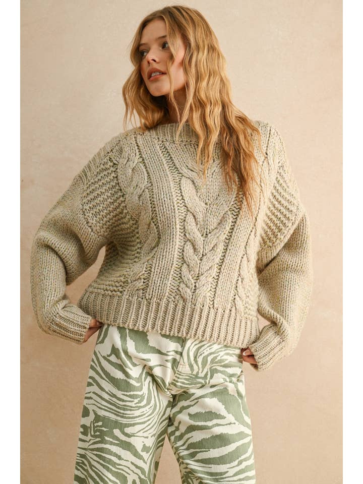 STRAW COMBO T5398   CHUNKY CABLE SWEATER TOP for wholesale on Faire4