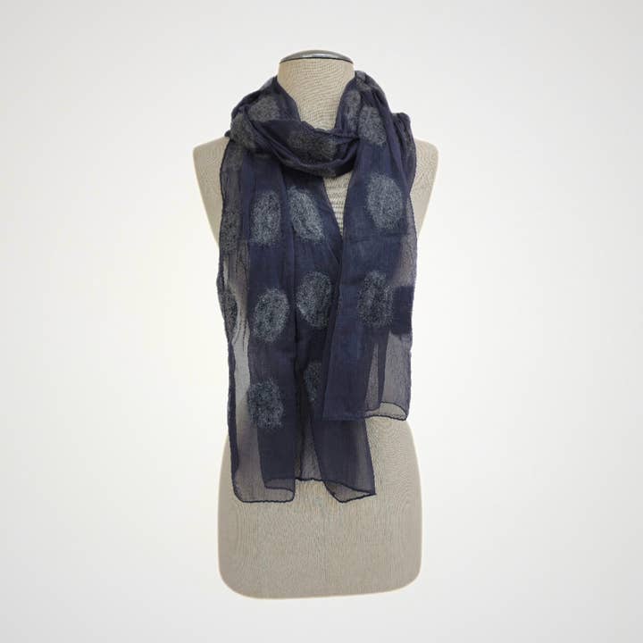 Feltiful - Wholesale Scarf - Women's - Single Color Gray Polka Dotted Felted Scarf1