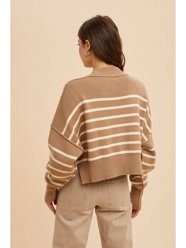 In Loom - Vente Pull en maille – femme - Pull rayé court à col montant7