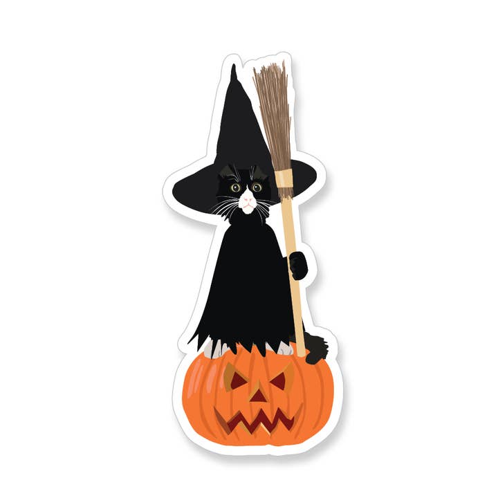 Apartment 2 Cards - Wholesale Sticker - Halloween Cat Witch + Jack-O-Lantern Vinyl Sticker
