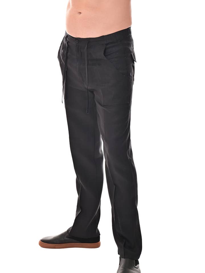 Men's Drawstring Pants Linen Blend by BOHIO - MLP19C-A S-XL for wholesale by Azucar & Bohio