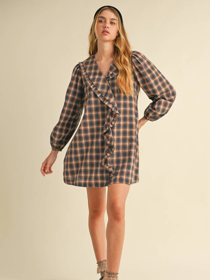 LD1078 Plaid Ruffle Dress for wholesale on Faire