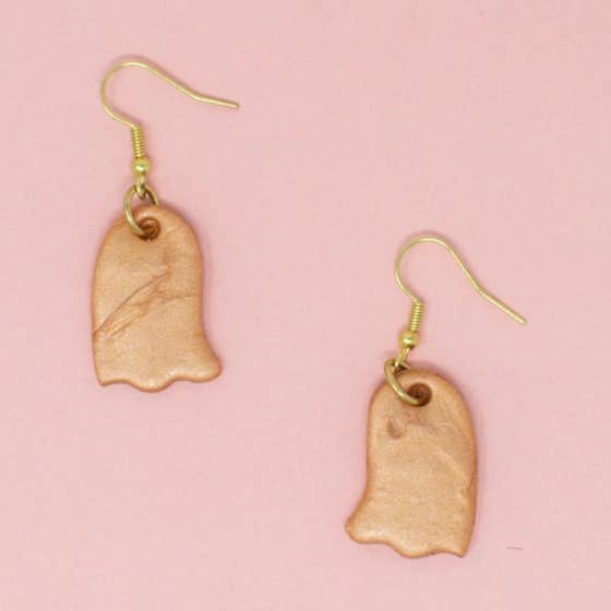 Cute Champagne Ghost Polymer Clay Dangle Handmade Earrings for wholesale by Lin Clay Studios