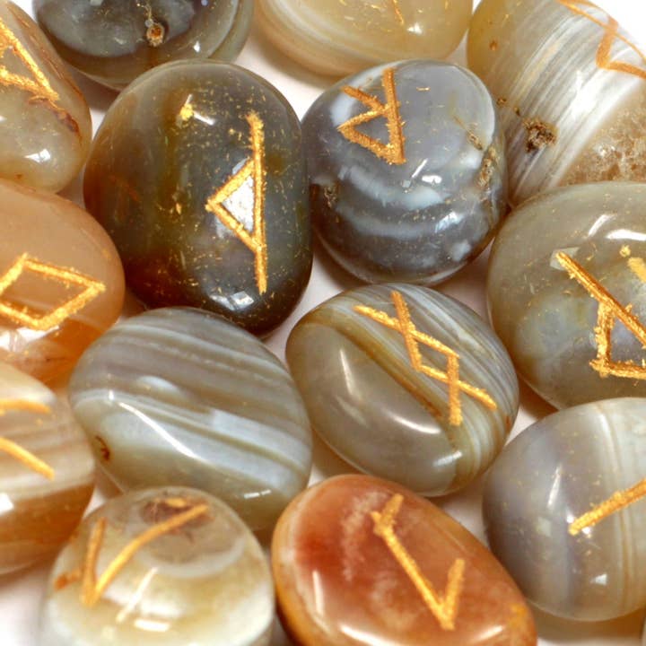 Runes Stone Set in Pouch - Banded Agate for wholesale by Ancient Wisdom