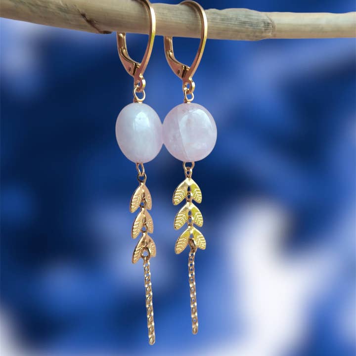 Hirondelle Bijoux - Wholesale Dangle Earrings - Gaya leaf drop earrings with natural stone1