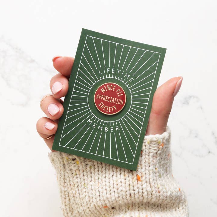 Alphabet Bags - Wholesale Lapel pin/button - Mince Pie Appreciation Society - Burgundy - Enamel Pin1