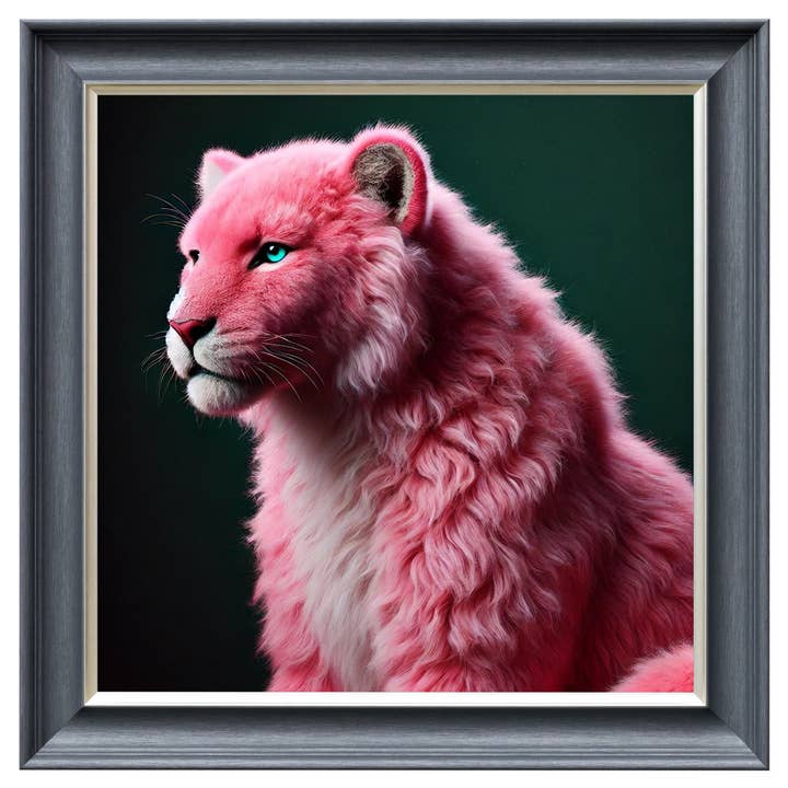 Pink Lioness Velvet Artwork - Grey Frame for wholesale on Faire