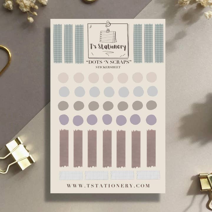 "Dots 'n Scraps" Sticker Sheet for wholesale by T's Stationery