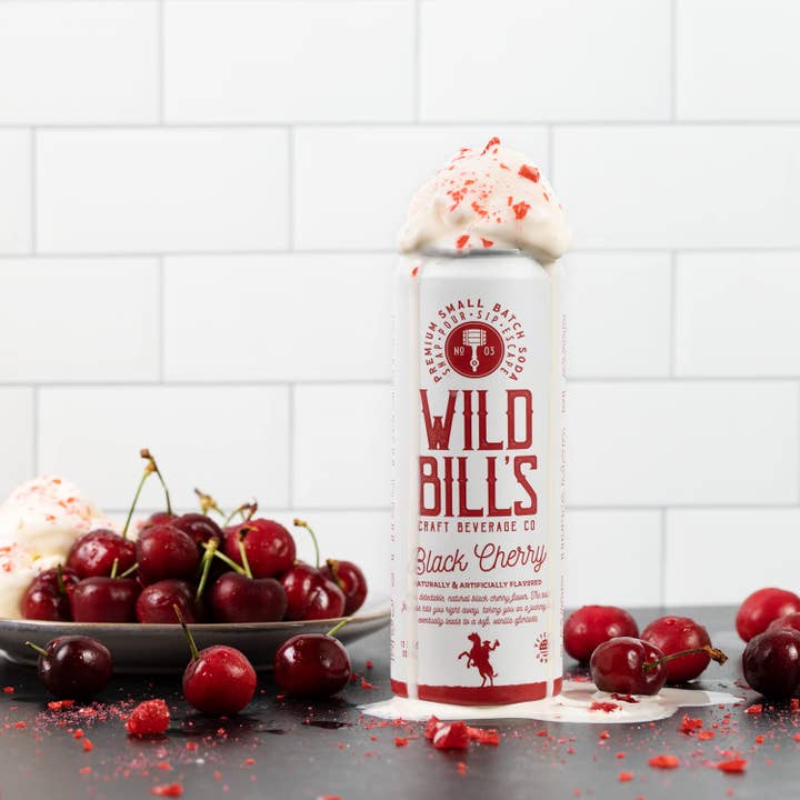 Wild Bill’s Craft Beverage Co. - Wholesale Soda/Carbonated Drink - Black Cherry - Premium Cane Sugar Soda, 12-Pack, Cans