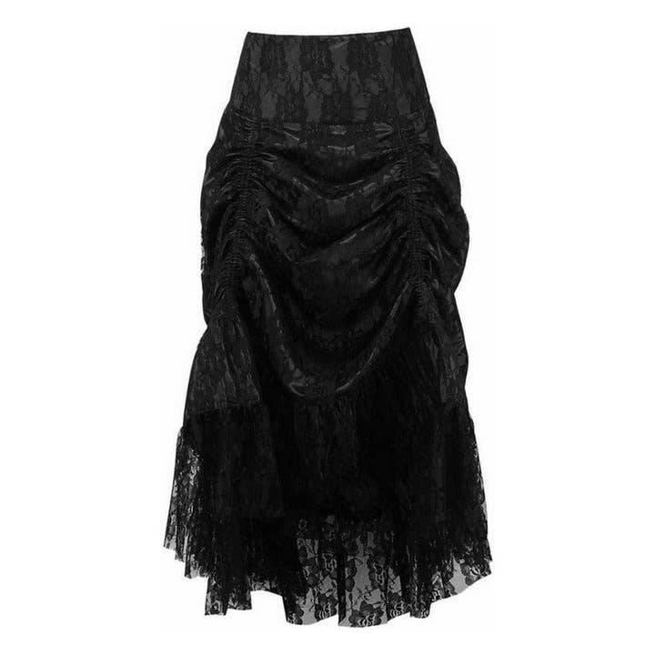 Gonna trambusto increspata con rivestimento in pizzo nero e nero per la vendita all'ingrosso da parte di Daisy Corsets
