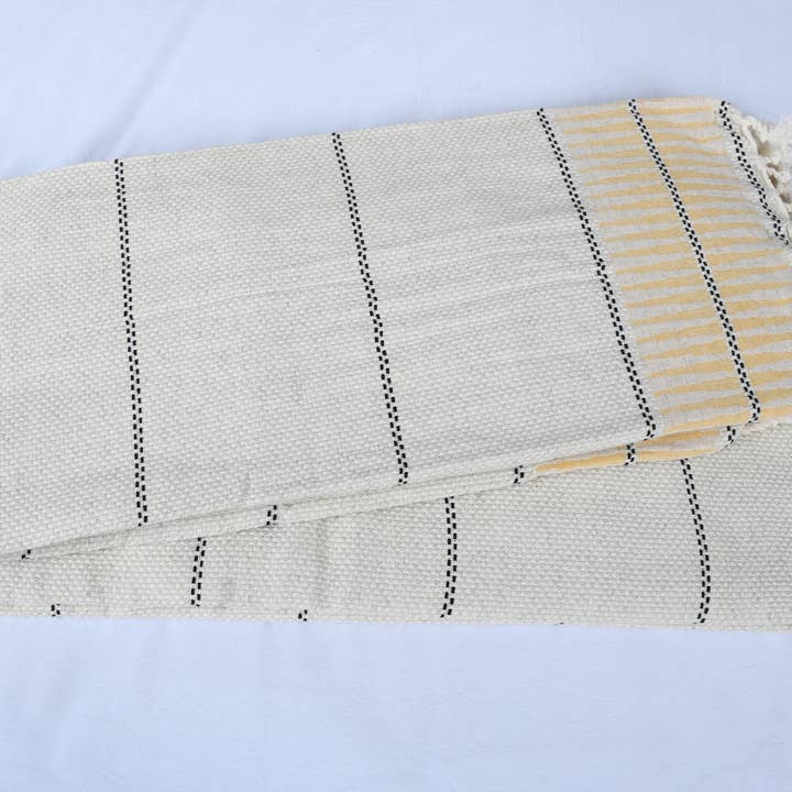 Organic Turkish Towels - Wholesale Picnic Blanket - Outdoor Picnic and Sofa Blanket, Mustard Striped Bedcover4