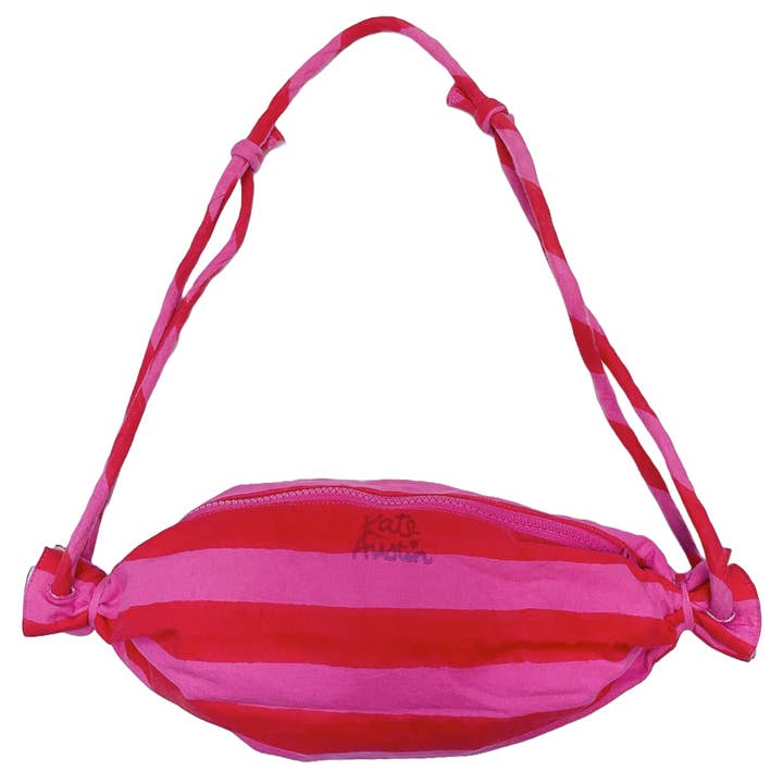 Bonbonzak met rozerode cabanastreep voor wholesale door kate austin designs