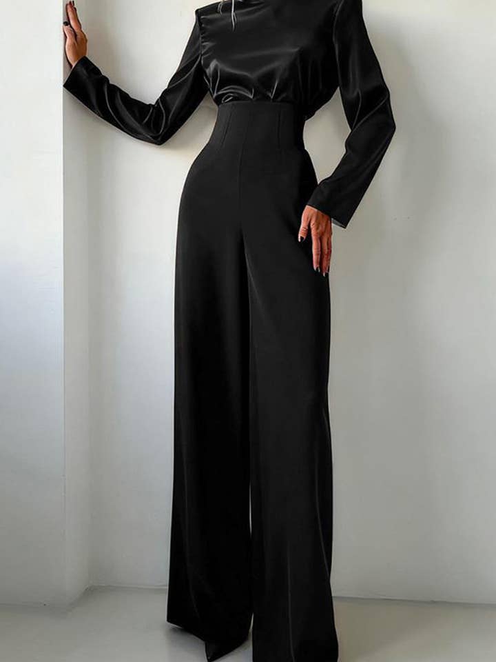 Conjunto de pantalón elegante de satén con mangas largas para venta al por mayor de Mccolin