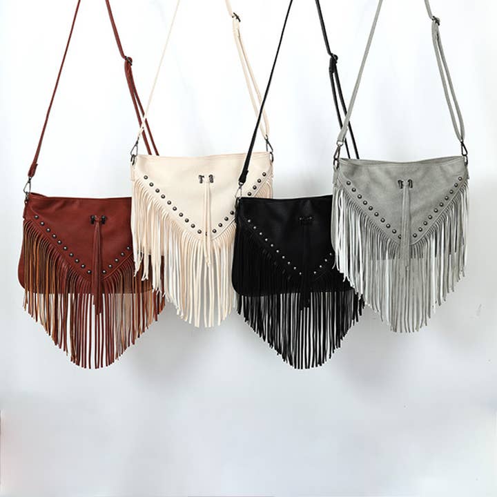 ACCITY - Wholesale Shoulder Bag - Women's - RIVET SOFT LEATHER TASSEL SHOULDER BAG_CWAB0780