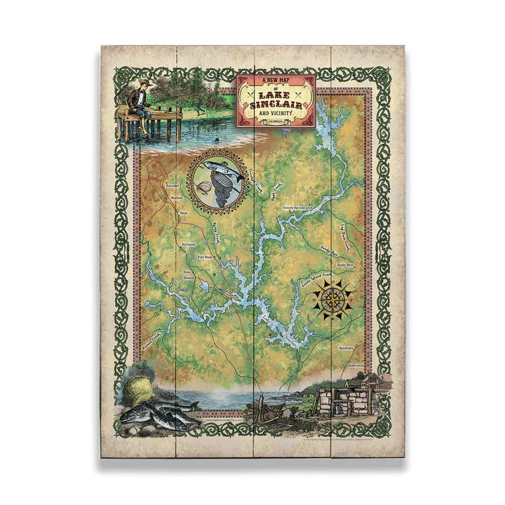 Um Novo Mapa do Lago Sinclair Geórgia - Decoração de Parede por atacado de Old Wood Signs