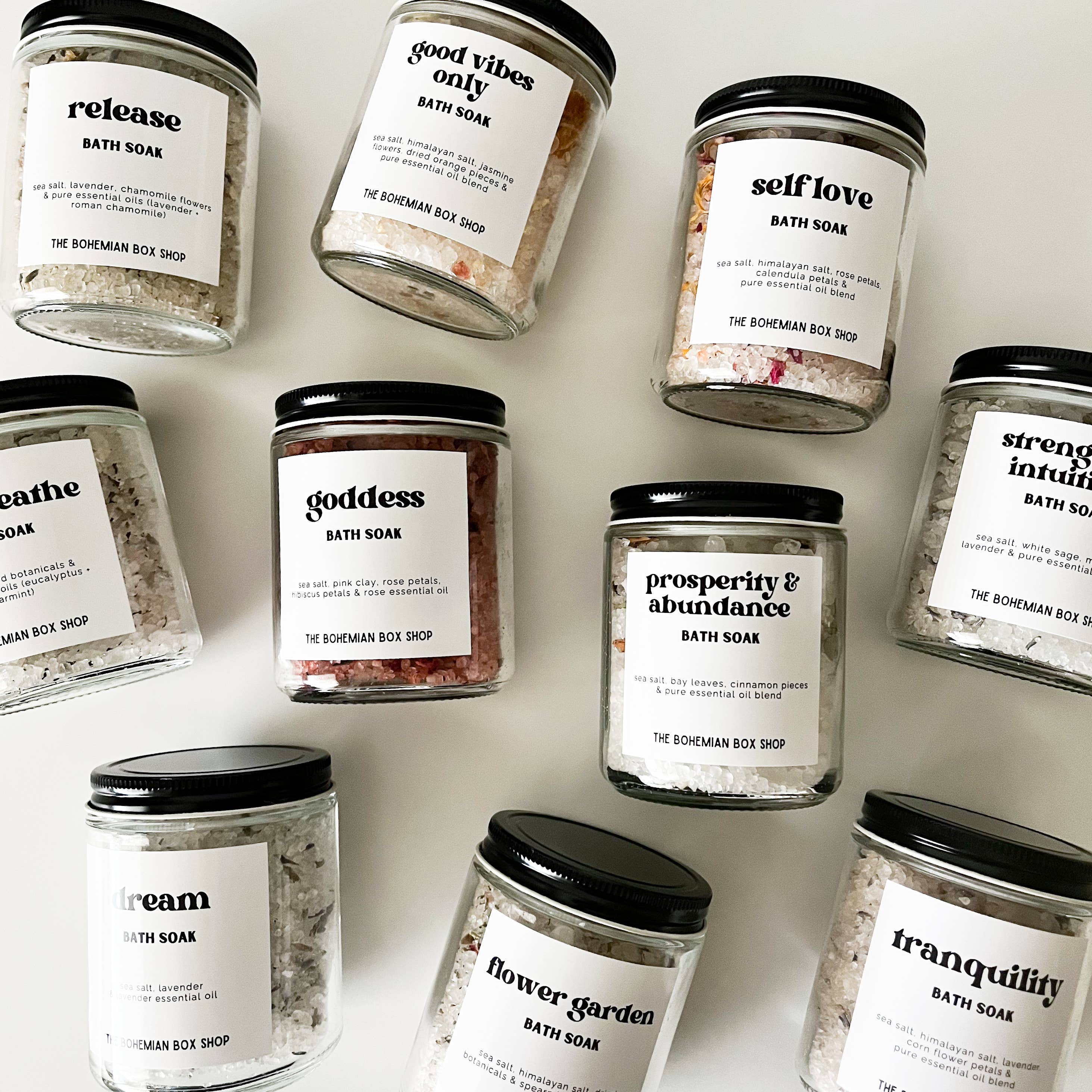 The Bohemian Box Shop - Wholesale Bath Soak/Milk - Good Vibes Only Bath Soak - 8oz Glass Jar of Bath Salts2