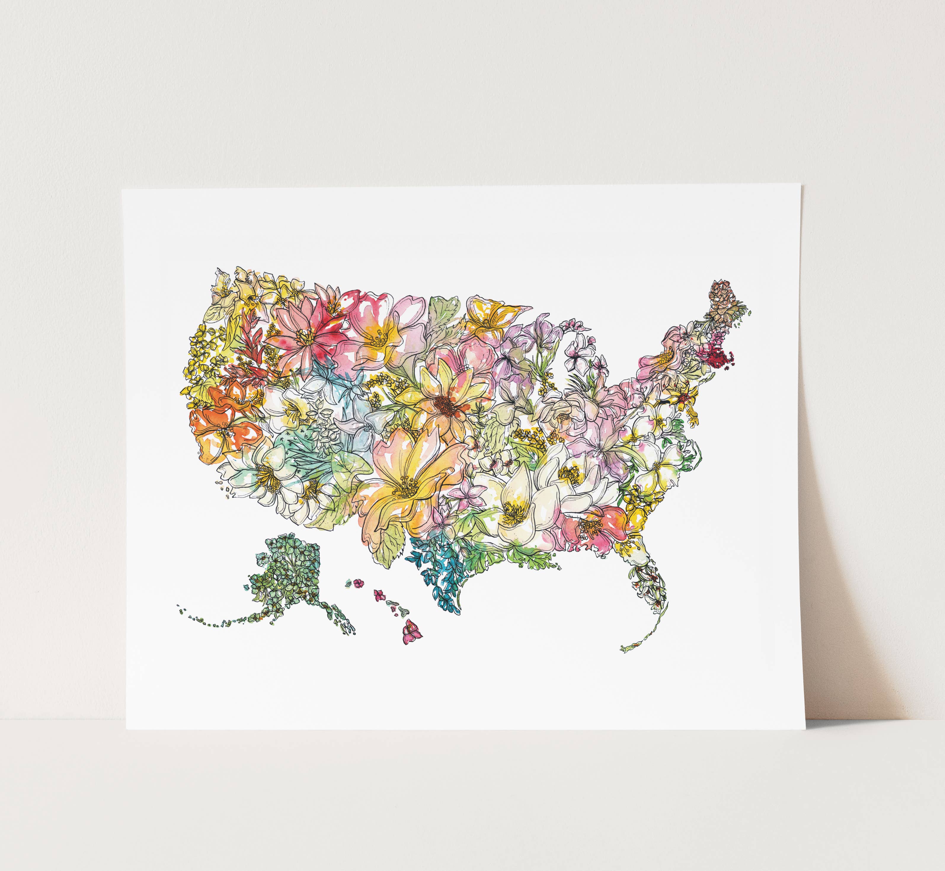 Amanda Klein Co. - Wholesale Art Print - USA Floral Wall Decor Poster featuring 50 State Flowers1