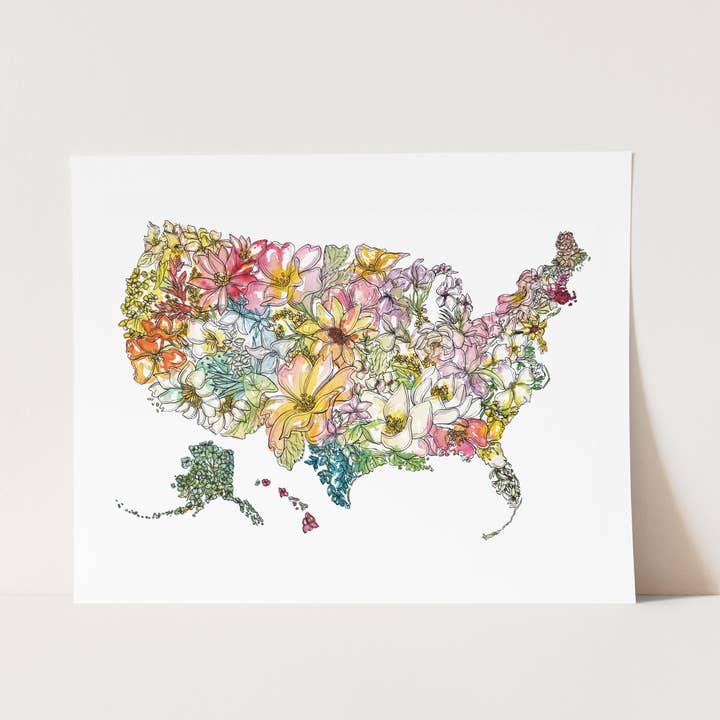 Amanda Klein Co. - Wholesale Art Print - USA Floral Wall Decor Poster featuring 50 State Flowers1