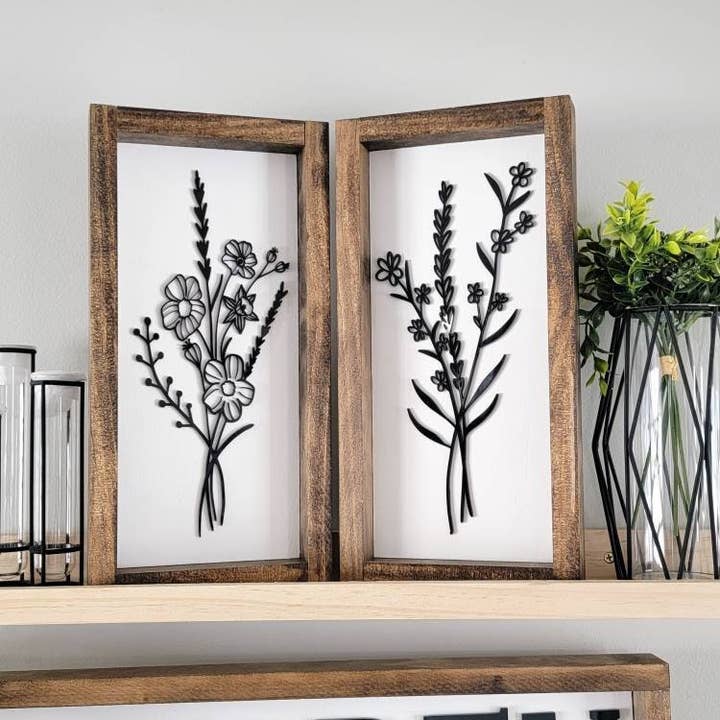 Pearline Design Co - Wholesale Sign - Framed Floral Bunch Acrylic Framed Wood Sign