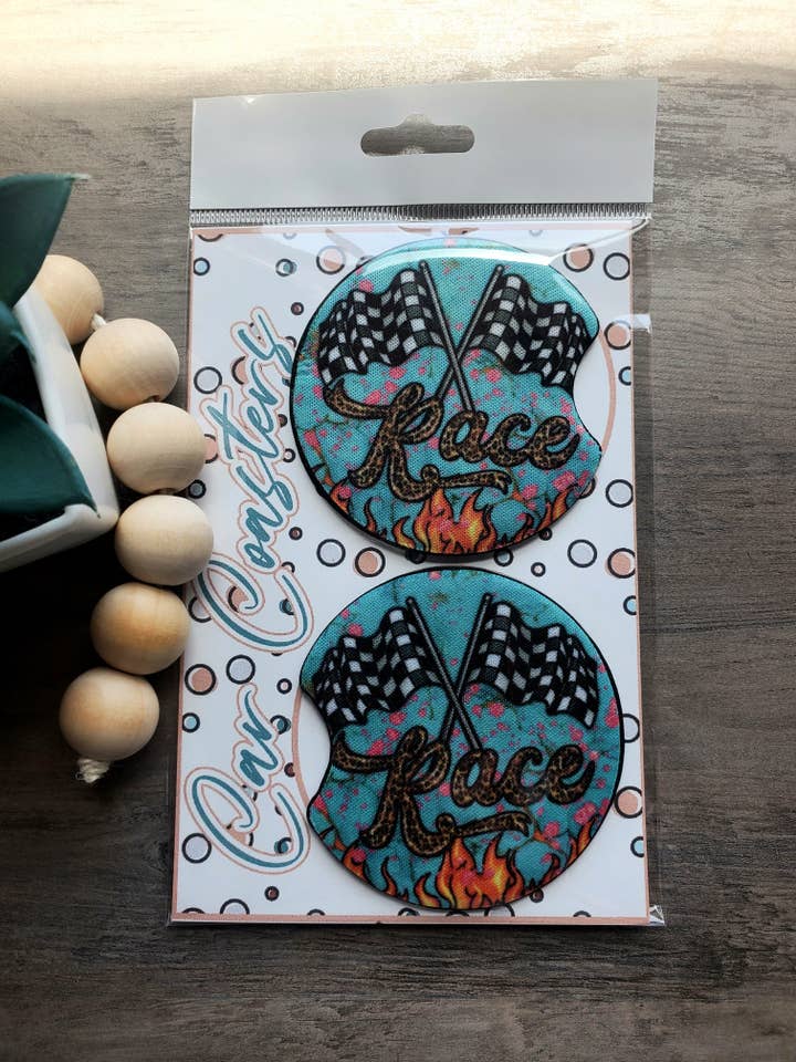 Porta-copos para carros com bandeira quadriculada Leopard Race por atacado de Trippin Designs