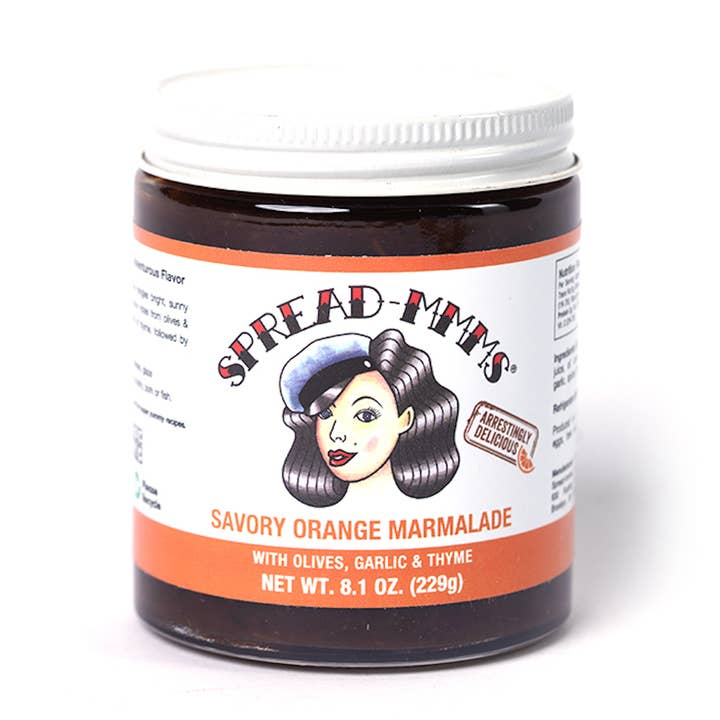 Orange Marmalade with Olives, Garlic & Thyme -- large jar for wholesale by Spread-mmms