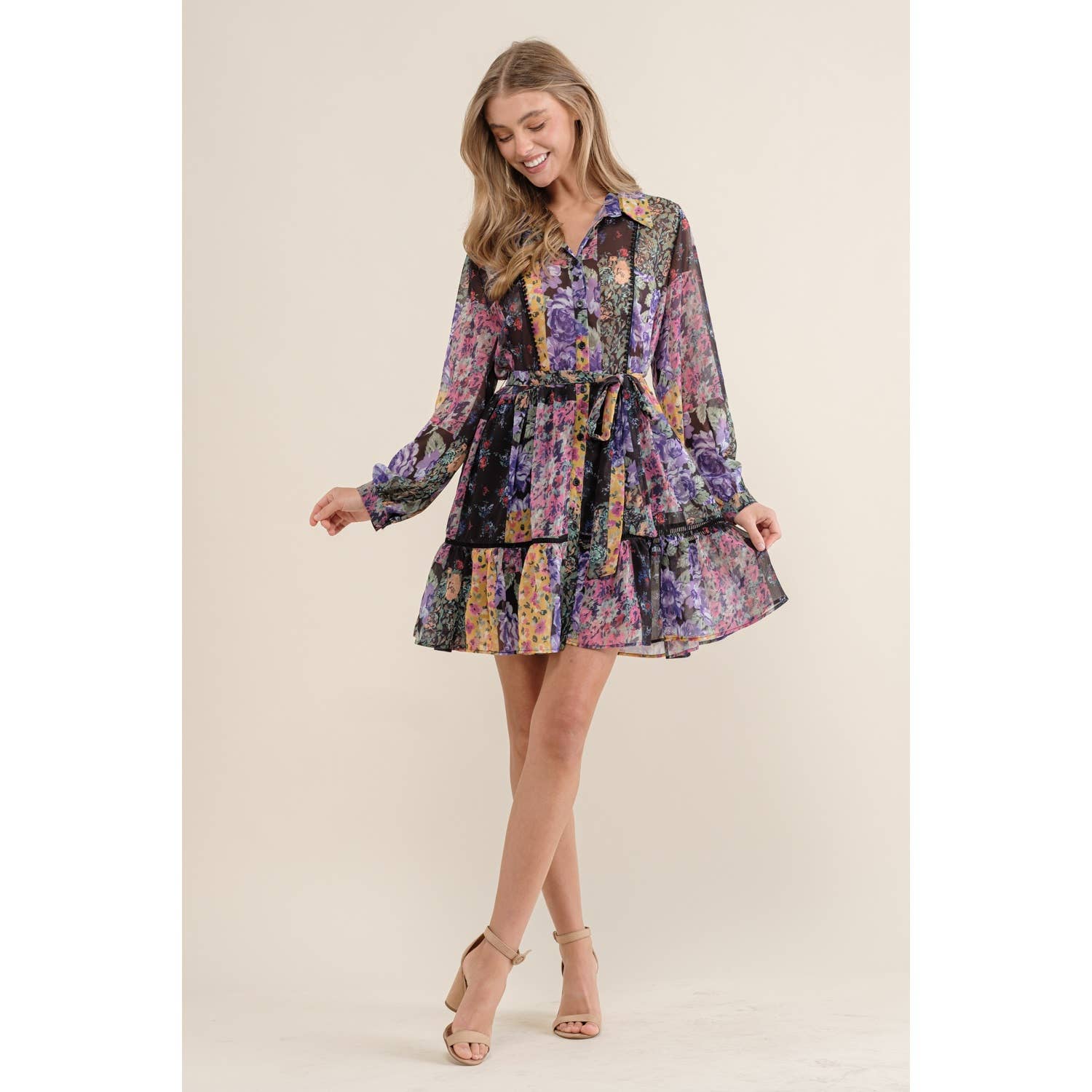 Sweet Generis – wholesale Dress – Women's – FLOWER PRINT LONG SLEEVE SHIRT DRESS17