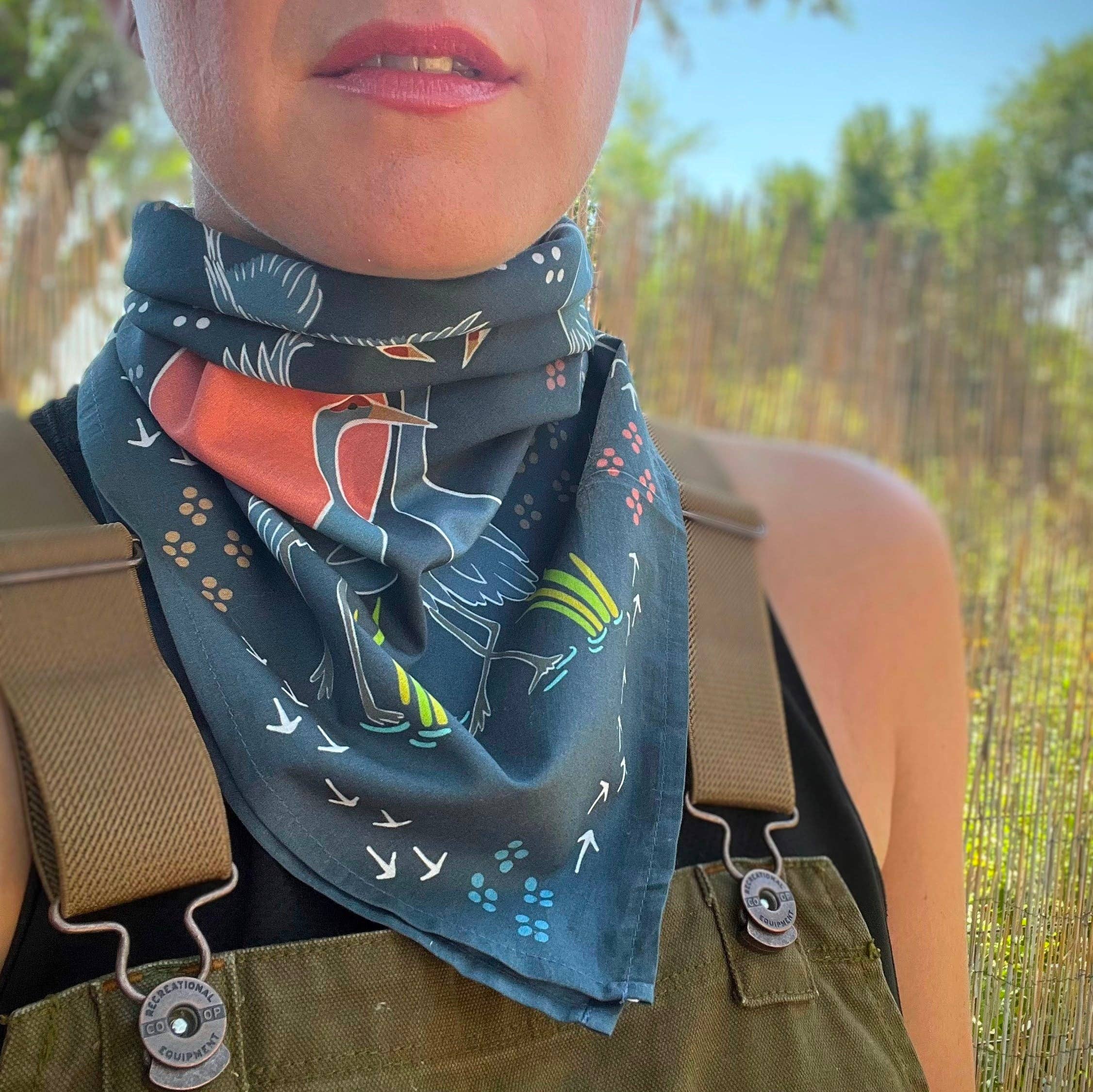 Jen Fox Studio - Wholesale Bandana - Women's - Sandhill Crane Bandana in Organic Cotton1