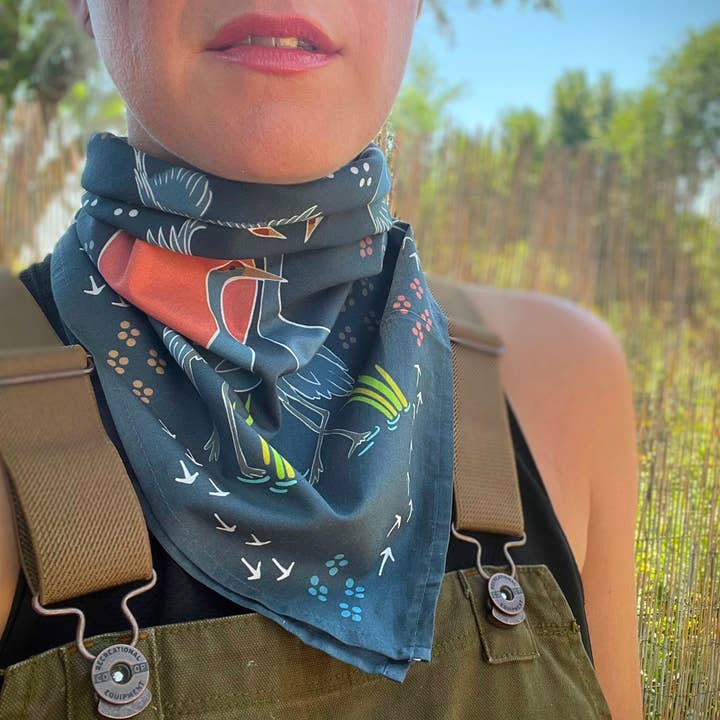 Jen Fox Studio - Wholesale Bandana - Women's - Sandhill Crane Bandana in Organic Cotton1