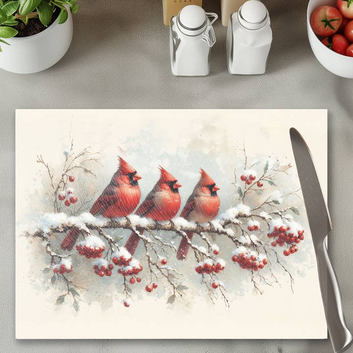 Glass Cardinals Cutting & Serving Board, Charcuterie Tray for wholesale by Fernville Creations
