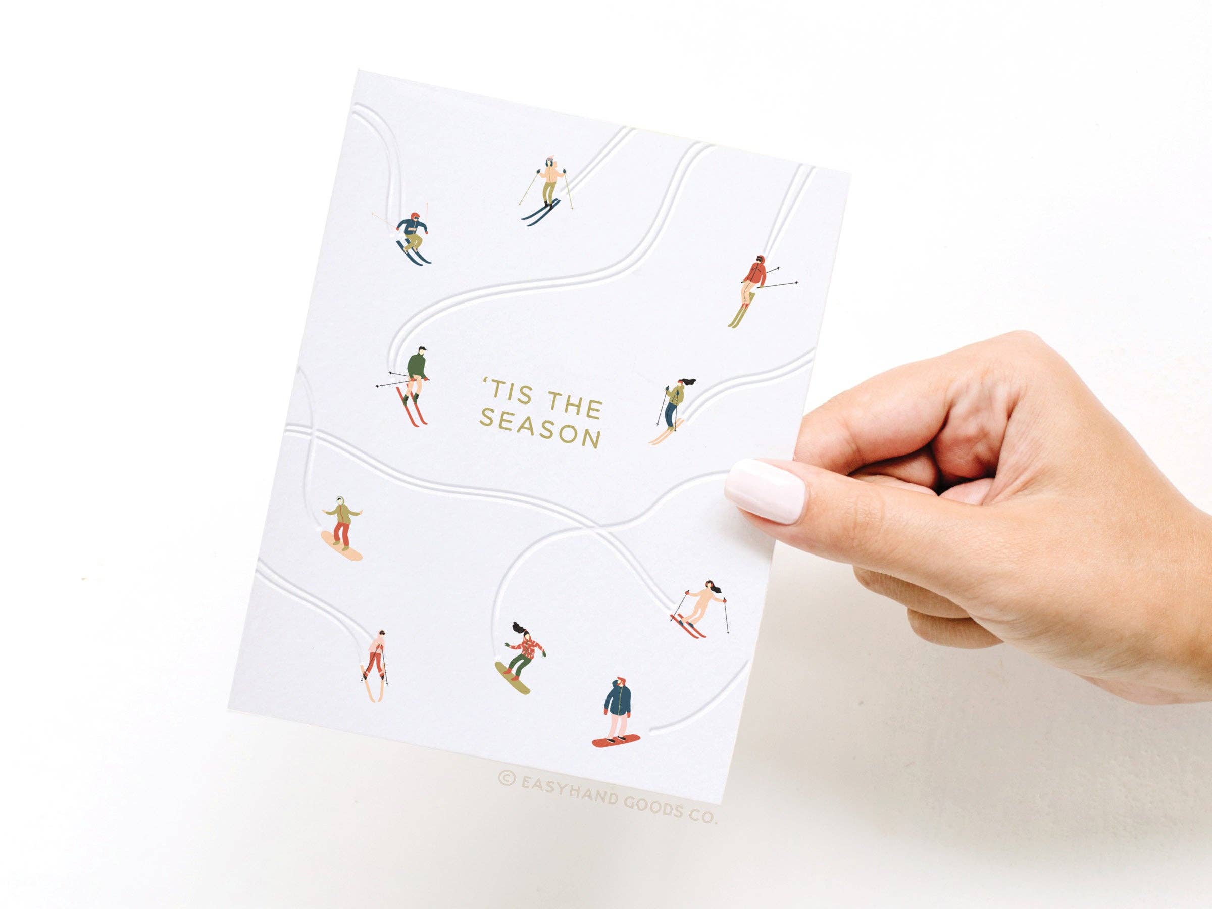 Easyhand Goods – formerly Onderkast - Wholesale Season's Greetings Card - 'Tis the Season Skiiers Letterpress Greeting Card2