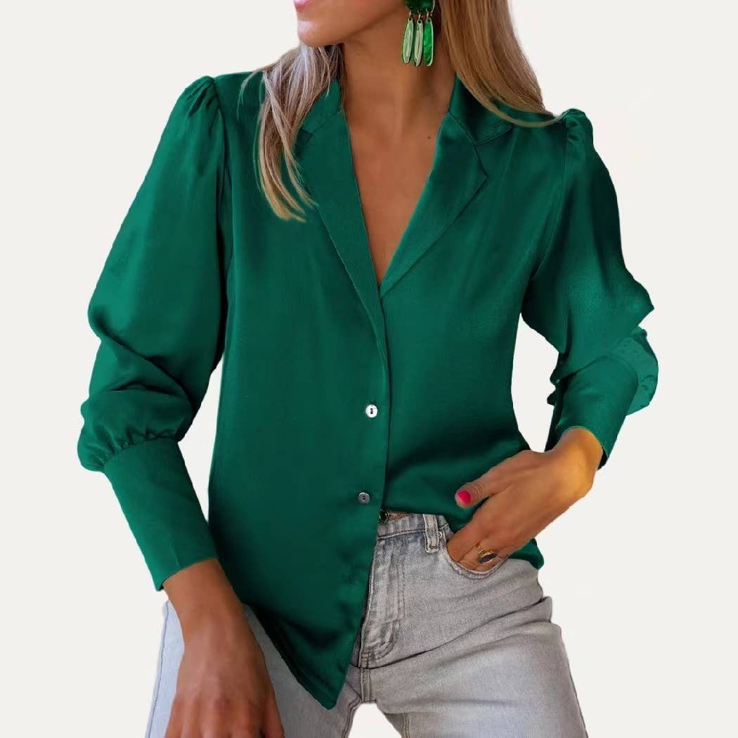 The Moment Collection - Wholesale Button Down Shirt - Women's - Lady Grace Solid Pre-Fall Collared Button Up Long Sleeve Top7